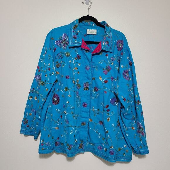 Vintage The Quacker Factory Blue Beaded Jacket - Picture 2 of 14